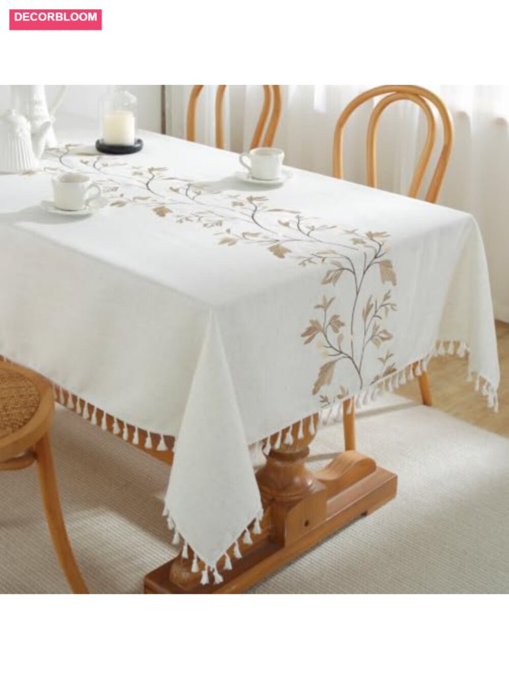 Embroidered Tablecloth 55x75 Cotton Linen Waterproof Washable Farmhouse